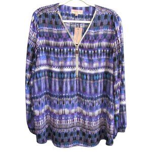 Philosophy Purple Blue Tribal Stripe 1/2 Zip Long Sleeve Top Size 2X New Tag